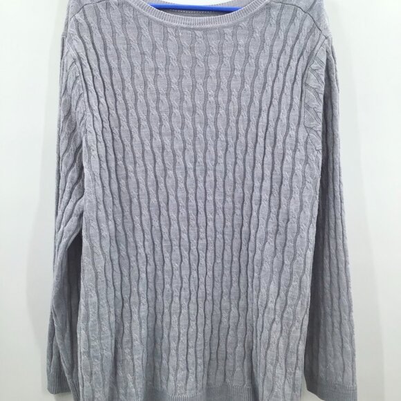Women's 2X Gray Cable Knit Sweater Lightweight Long Sleeve Round Wide Neckline - Picture 9 of 10